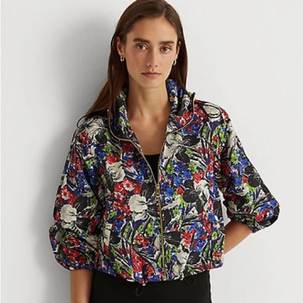 NEW Lauren Ralph Lauren Medium Floral Zip-Up Crop Jacket